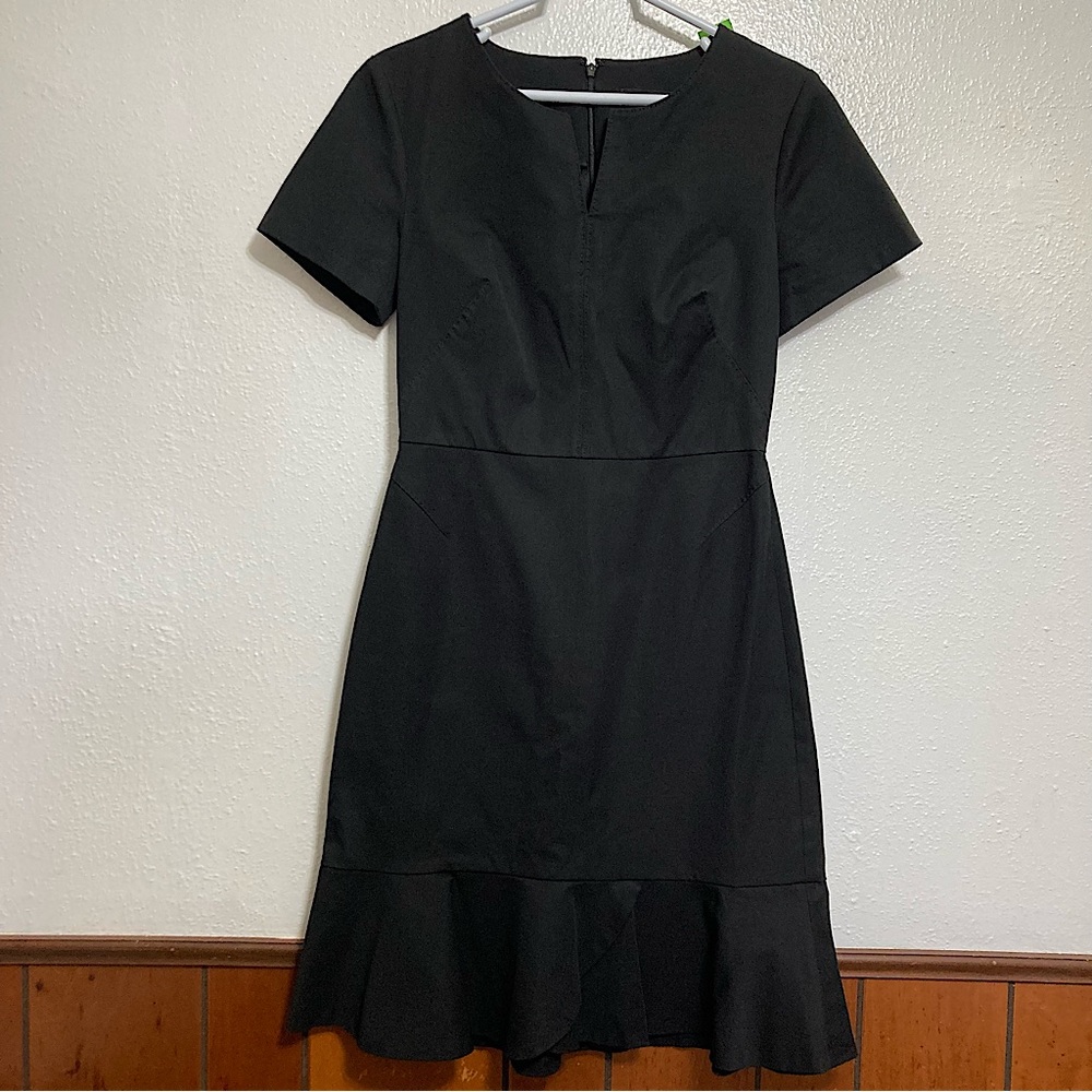 Banana Republic Women’s Black Denim Short Sleeve Ruffle Hem V-Neck Sheath Dress6